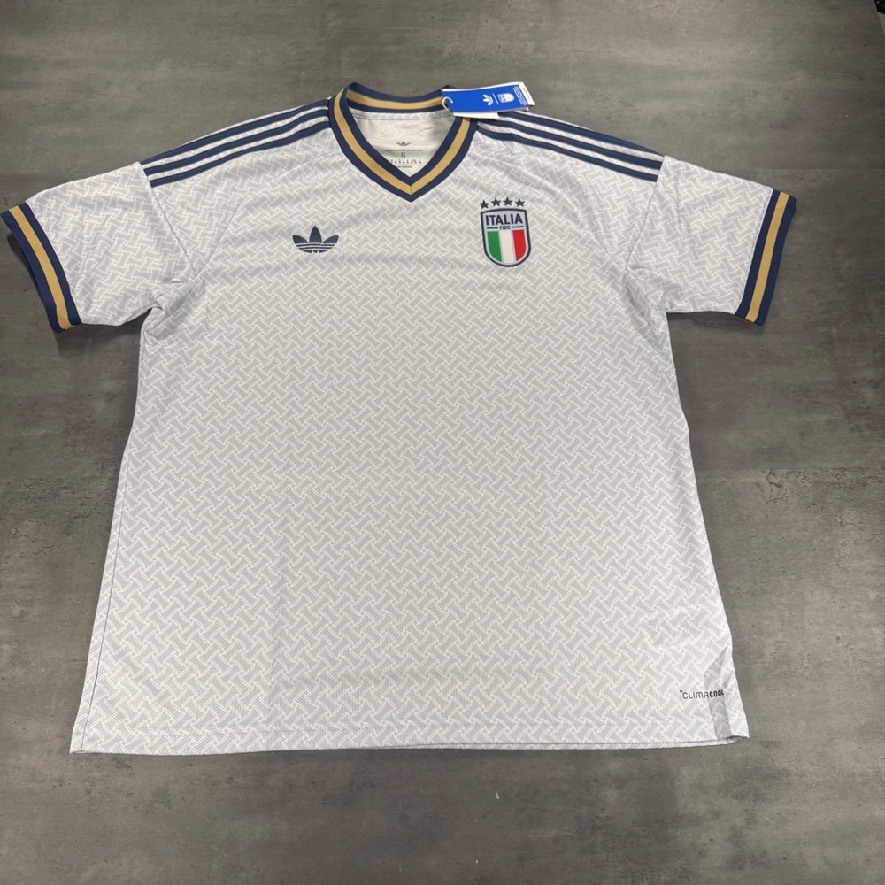 Adidas Italy Away Jersey Mens XL Gray White Blue FIFA Soccer Climacool KC8704
